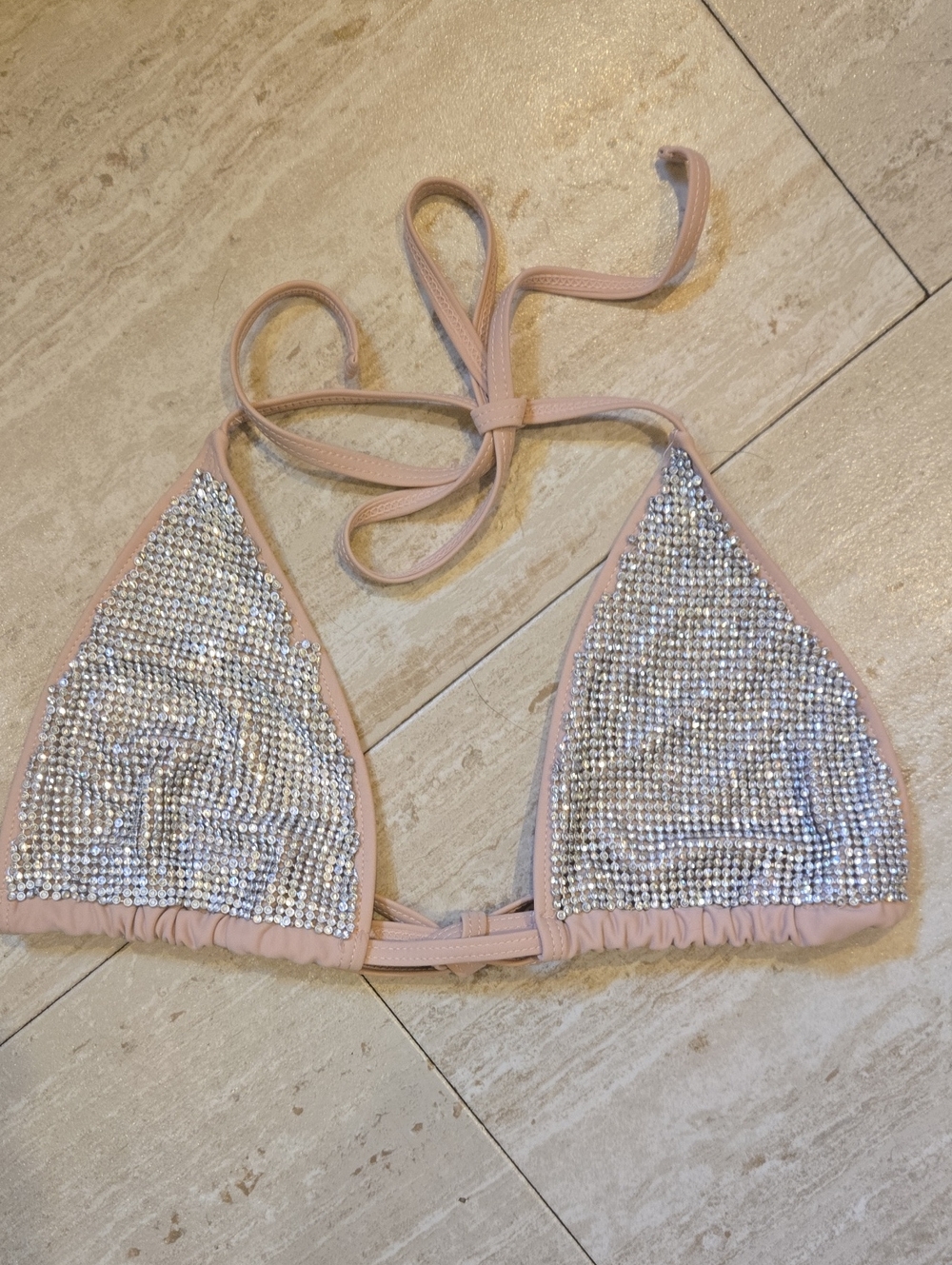 MISSGUIDED Rhinestone Accent Strappy Bikini Top
